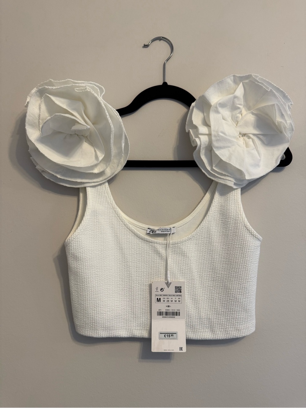 ZARA White Floral-Shoulder Cropped Tank Top